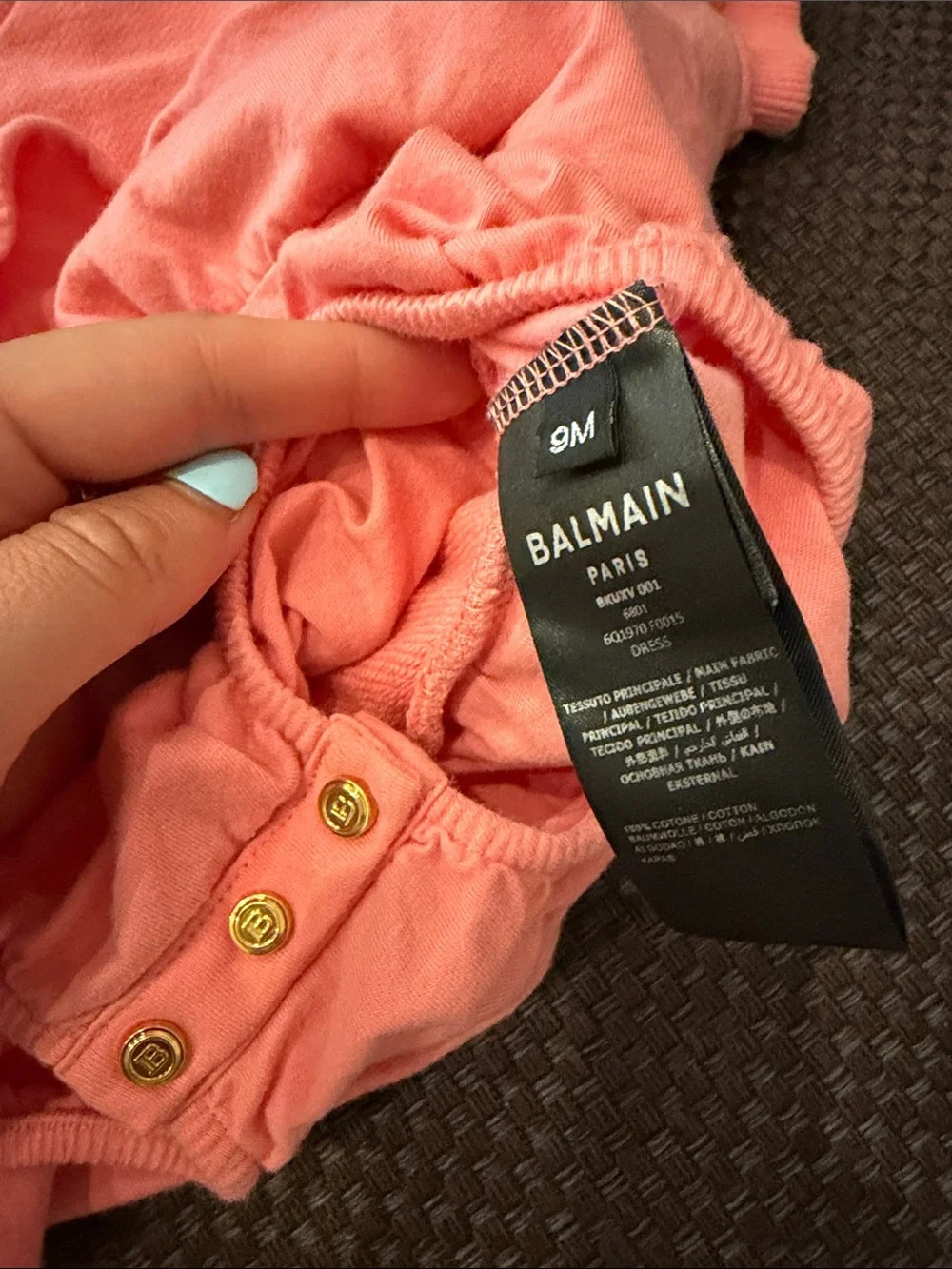 Balmain Coral Pink Logo Baby Dress Bodysuit